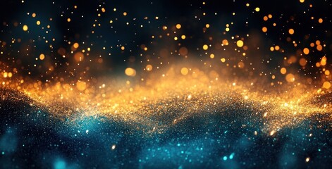 Obraz premium Glittering Abstract Background with Gold and Teal Sparkle Effects