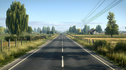 Country Road Landscape Under Summer Sky