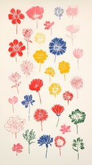 Retro flowers and plants set pattern illustration poster background