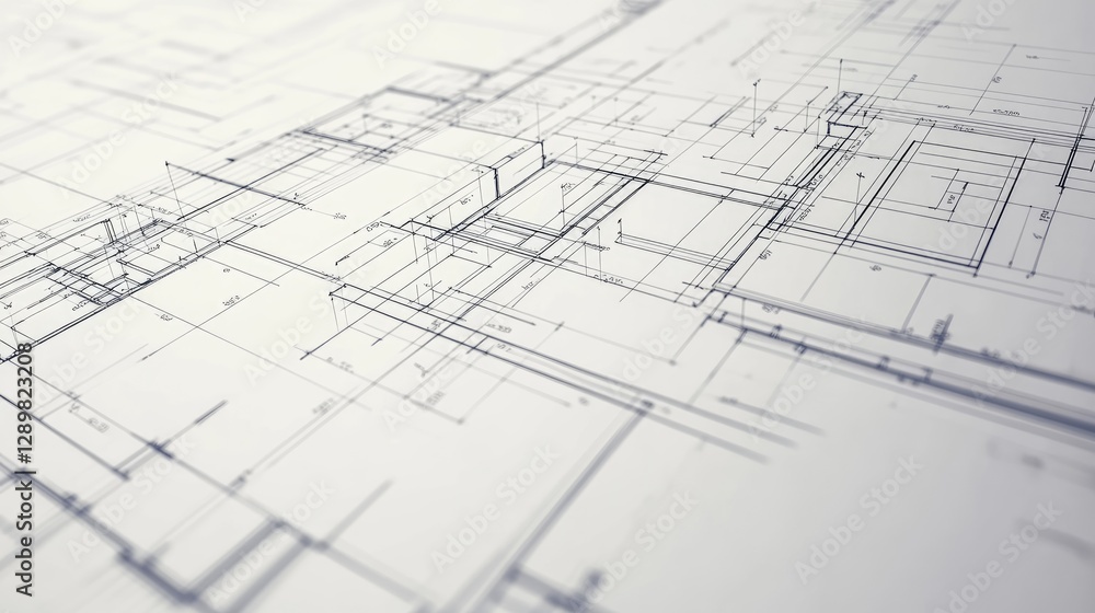 Poster A blueprint mockup template with intricate grid lines and construction details, offering a precise layout for design work.