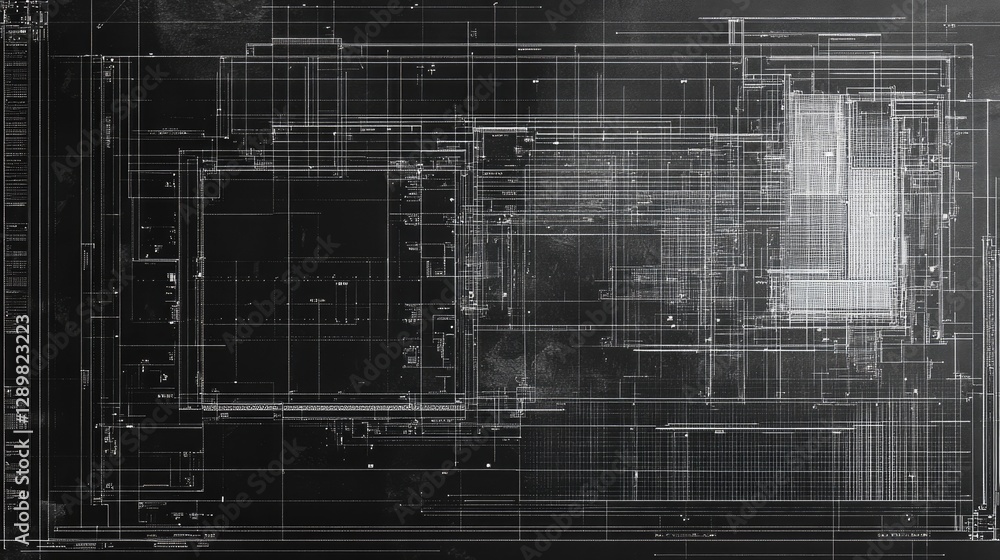 Aufkleber A blueprint mockup template with intricate grid lines and construction details, offering a precise layout for design work.