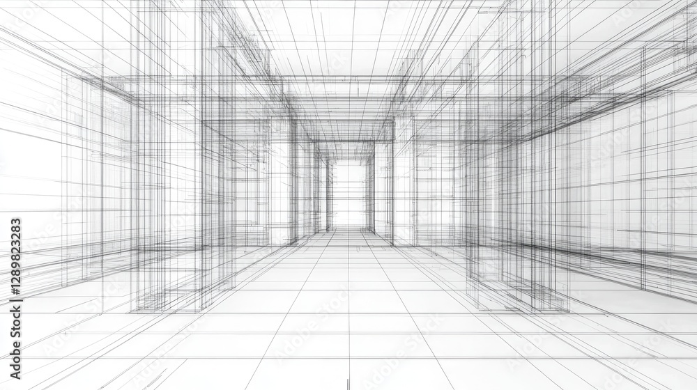 Poster A blueprint mockup template with intricate grid lines and construction details, offering a precise layout for design work.