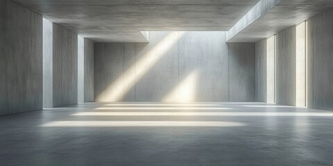 Obraz premium Modern Minimalist Concrete Room with Dramatic Lighting and Pillars in Industrial Style