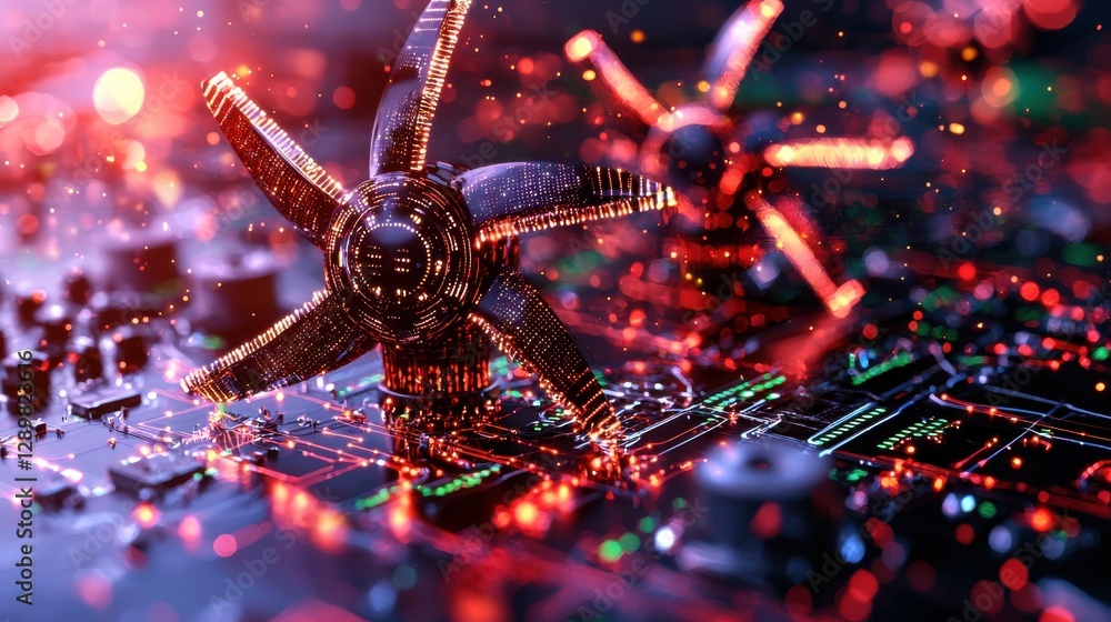 Poster futuristic abstract technology background with glowing digital circuit illuminating fractal patterns