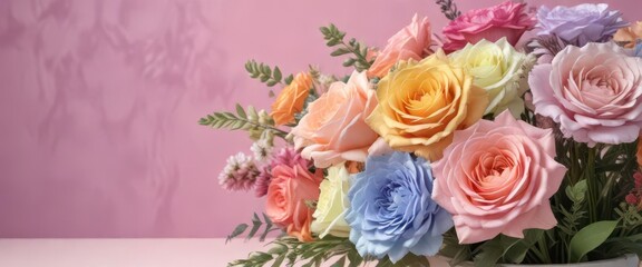 Pastel rainbow gradient background on a floral arrangement, fuzzy, colourful
