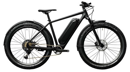 Naklejka premium Black Electric Mountain Bike Isolated on White Background