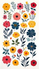 Obraz premium Retro flowers and plants set pattern illustration poster background