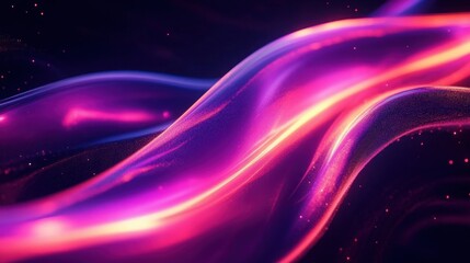 Abstract flowing neon ribbons in purple and pink with glowing effects in dark background