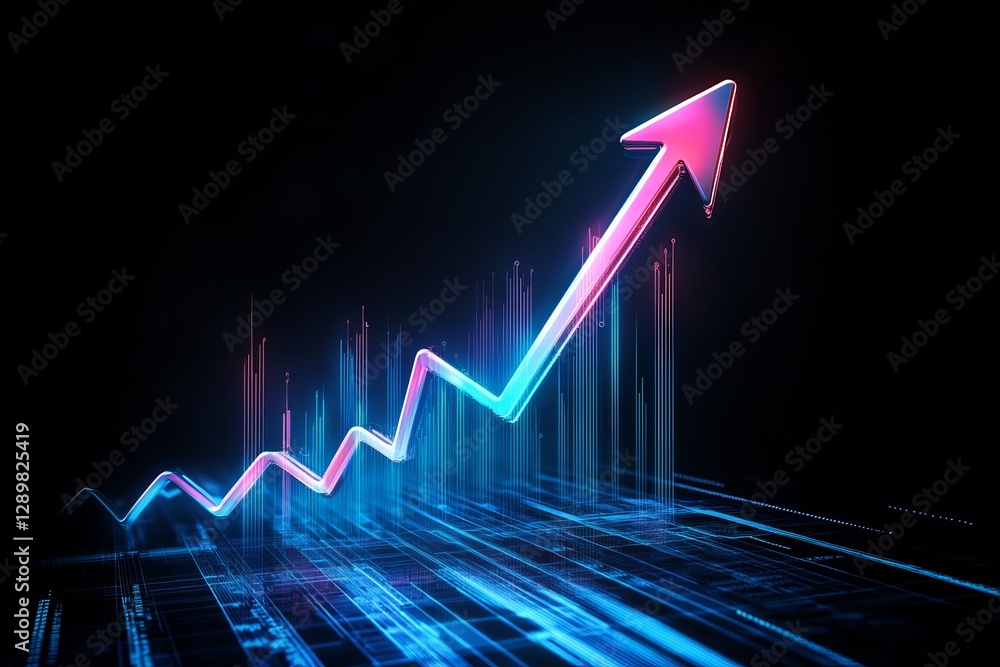 Poster this striking artwork features a double exposure of a vibrant graph and an upward arrow, symbolizing