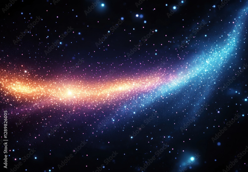 Poster cosmic swirling galaxy impressionism background with bokeh and abstract gradient in blue and purple
