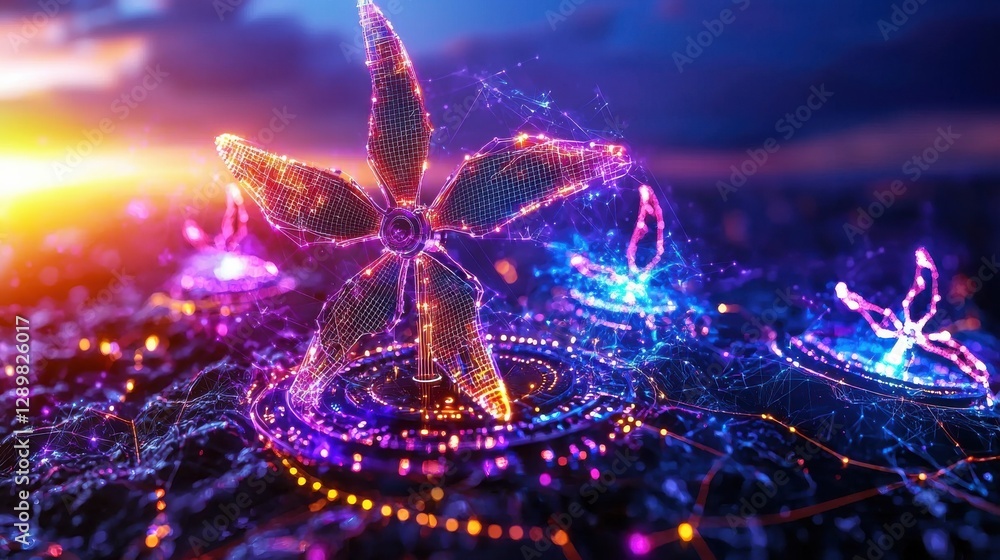 Poster mesmerizing illuminated floral fantasy captivating surreal glowing digital art visualization with vi