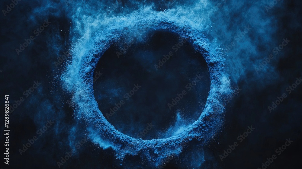 Aufkleber A circular ring of blue powder against a dark background, creating an abstract and visually stunning composition of color and texture.