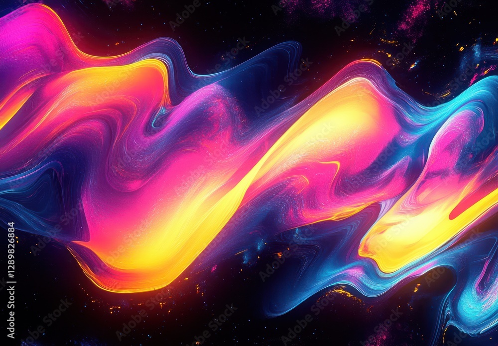 Poster abstract glitch art background with neon colors and fluid dynamics
