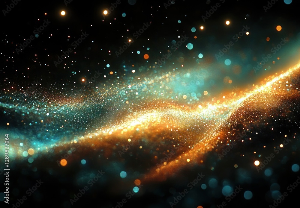 Poster shimmering cosmic particles abstract impressionism background with soft ethereal light and swirling 