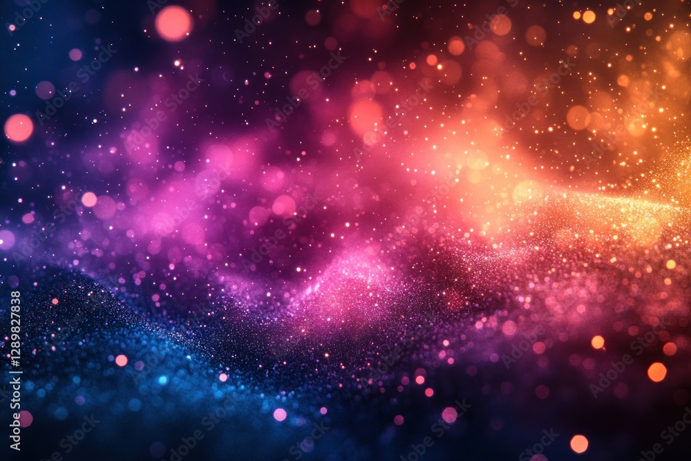 Poster colorful light reflections and sparkling particles with dark background in ethereal abstract composi