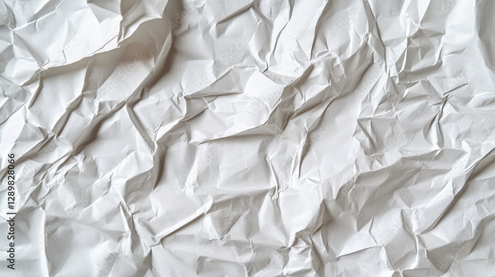 Aufkleber a close-up of a crumpled white paper sheet with visible creases and wrinkles, isolated on a white ba