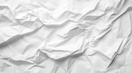 Fototapeta premium A close-up of a crumpled white paper sheet with visible creases and wrinkles, isolated on a white background, symbolizing waste and imperfection.