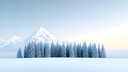 Obraz premium Snowy Mountain Peak and Snow Covered Forest in Winter