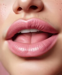 Fototapeta premium Soft pink lips with halftone pattern, subtle texture and gradient , floral pattern, watercolor effect
