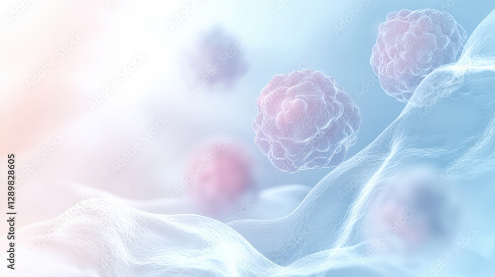 Poster abstract digital representation of cells in soft colors.