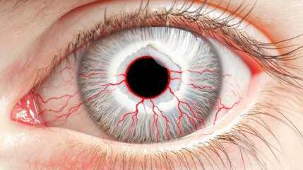 Eye with a dark center and red veins radiating outward.