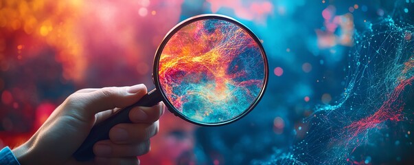 Naklejka premium Concept art of a hand holding a magnifying glass