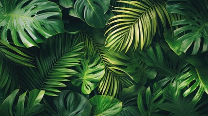 A close-up of a vibrant green palm leaf texture, showcasing the natural patterns and details in a tropical setting.