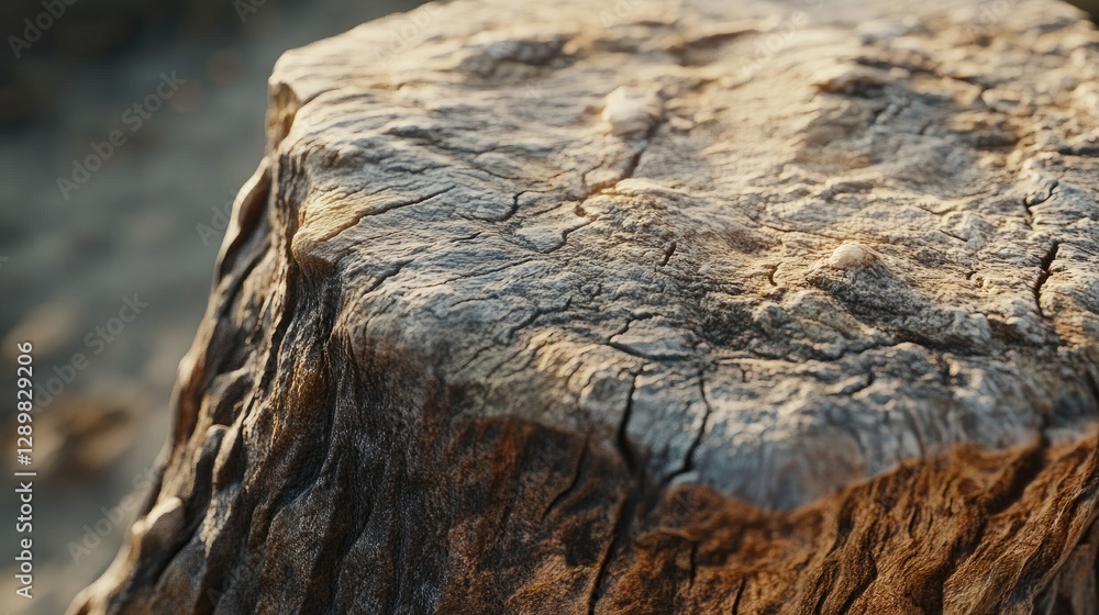 Poster a close-up of a wooden tree trunk with a rough bark texture, highlighting the natural details and ru