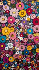retro colorful daisy flowers illustration poster background