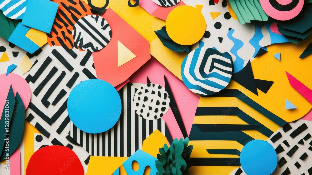 Poster a collection of colorful paper cutouts arranged in geometric patterns, perfect for art projects, des