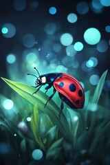 Fototapeta premium Beautiful cute ladybug with flower in Spring.