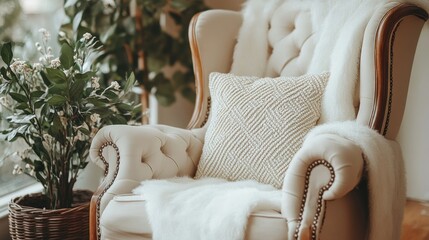 Cozy armchair by the window, warm interior