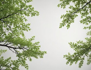 Fototapeta premium Tree branches with green leaves on a white background, green, leaf