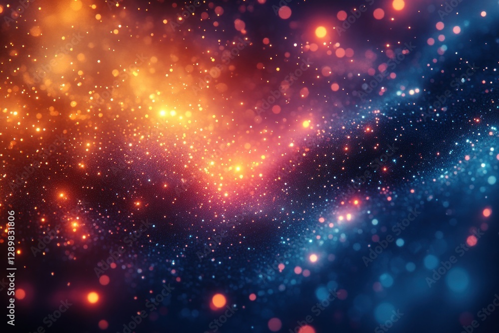 Poster colorful light fragments on dark background with bokeh and sparkling particles in abstract digital a