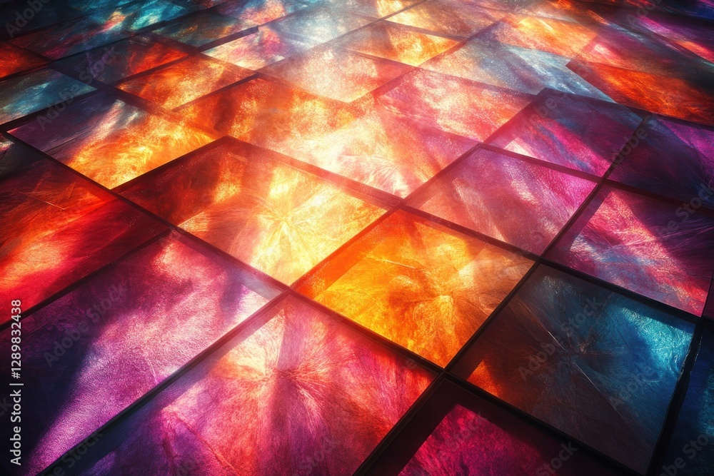 Poster colorful light refraction and bokeh effects on dark background with vibrant abstract textures and gr