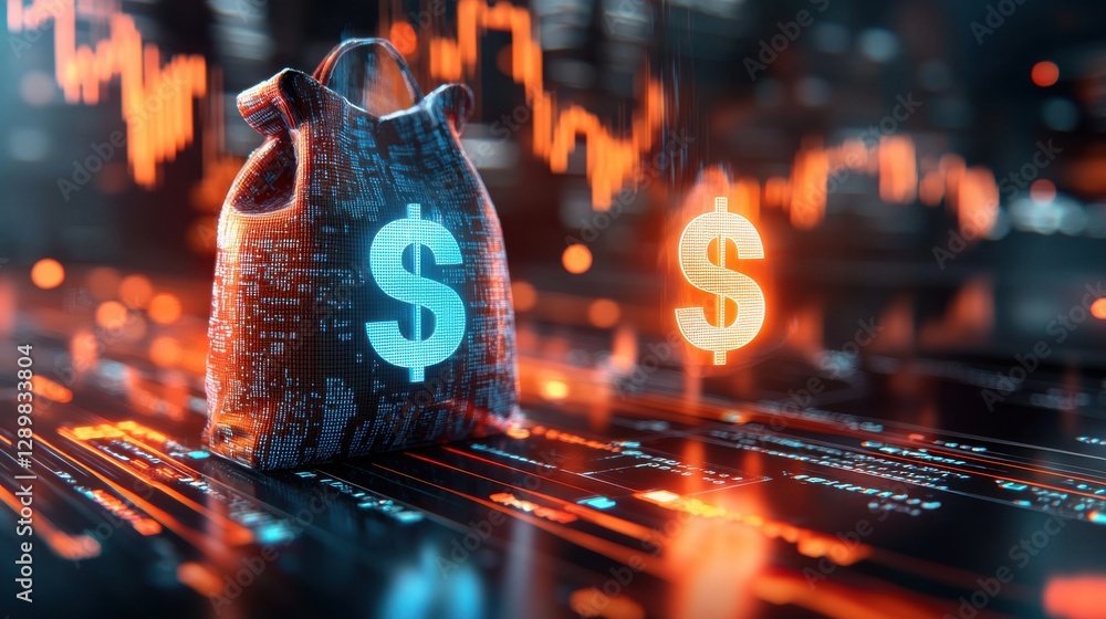 Poster digital finance and market growth concept with abstract chart and data visualization representing in