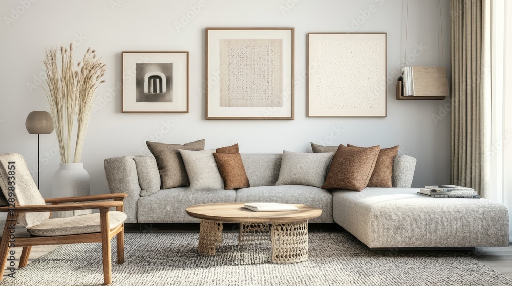 Poster A creative mockup showing a photo frame gallery wall, with various frame styles and sizes arranged for an elegant display.