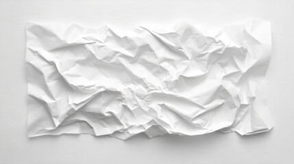 Fototapeta premium A crumpled piece of white paper with noticeable creases and wrinkles, lying on a plain white background, representing waste and imperfection