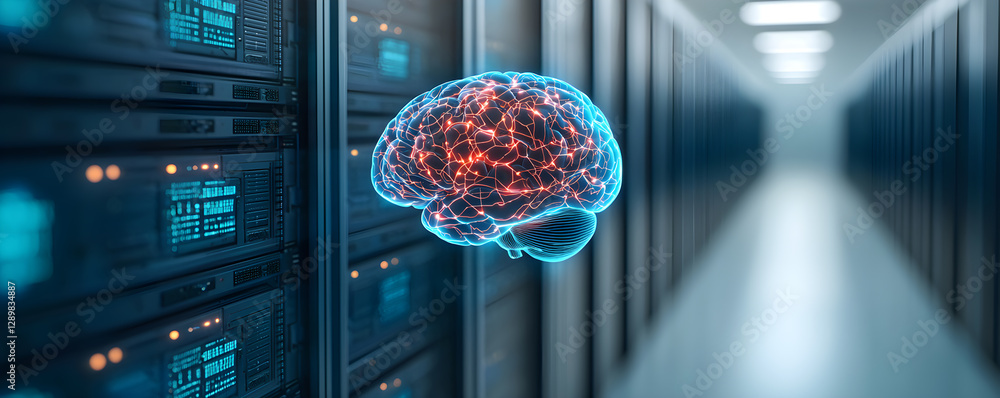 Aufkleber a computer brain is shown in a computer room