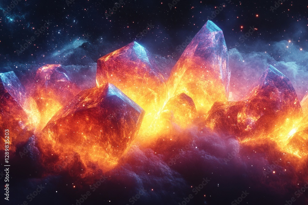 Aufkleber abstract cosmic scene with colorful light fragments and bokeh effects on dark background