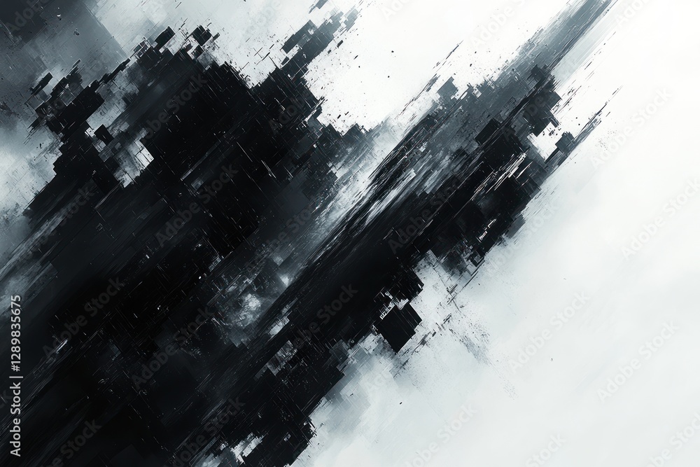 Poster abstract glitch art black and white digital texture background with displacement and distortion effe