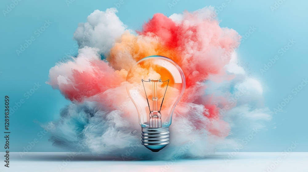 Poster colorful erupting lightbulb conceptualizing innovation and breakthrough creativity explosive visual 