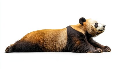 Obraz premium Playful panda stretching lazily on a white background in studio