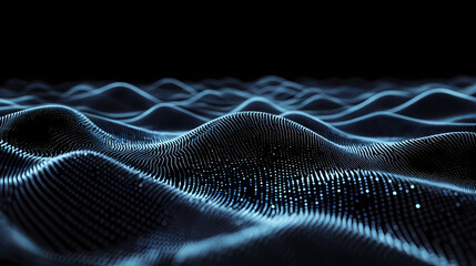 Waves of lines with glowing dots in dark background