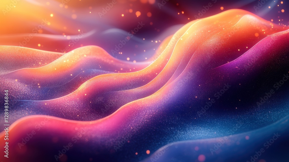 Poster abstract colorful waves and spheres with neon lighting and dynamic flow