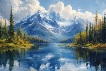 Serene Lake Reflection in Norwegian Landscape