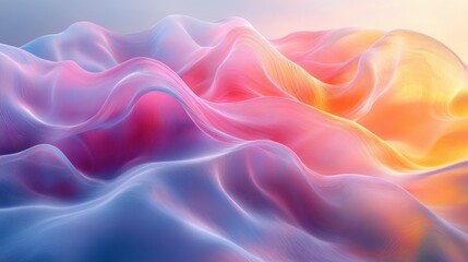 Obraz premium Vibrant Abstract Fluid Waves in Blue Pink and Yellow with Soft Backlighting and Minimalist Background