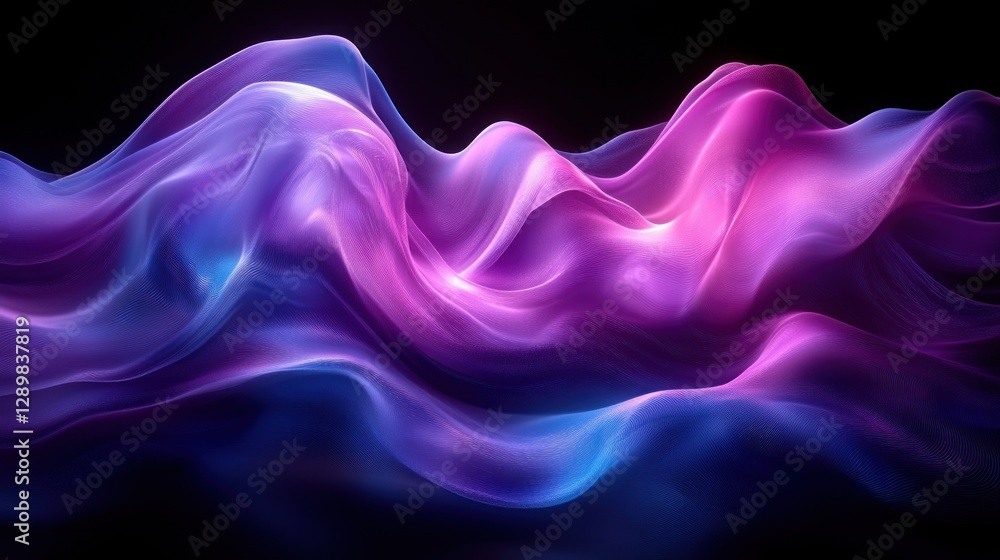 Poster vibrant abstract background in dynamic purple and blue curves with high contrast illuminated design