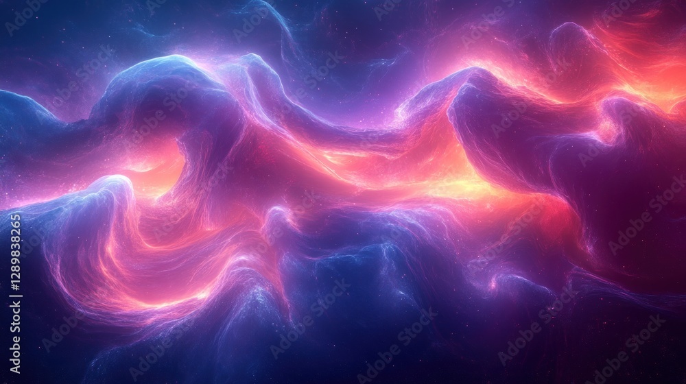Poster vibrant abstract background with swirling twisted shapes in motion and neon glow
