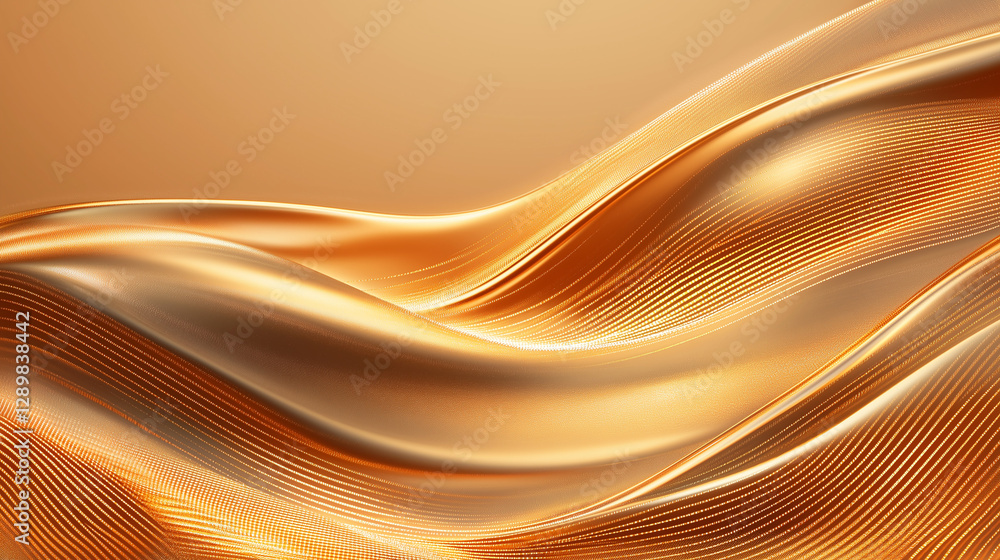 Poster fluid gold: the image showcases a mesmerizing, undulating golden texture, evoking a sense of opulenc